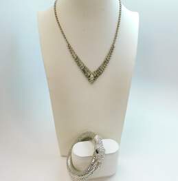 VTG Eisenberg Silvertone Icy Rhinestone Pointed Necklace & Coiled Snake Bracelet