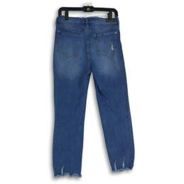 Womens Blue Denim Distressed Raw Hem Slim Fit Straight Leg Jeans Size 6 alternative image