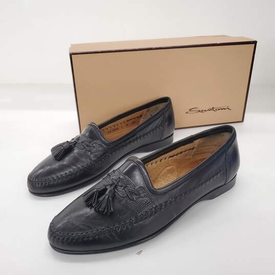 Santoni Men's Aspen Black Leather Loafers Size 9.5D image number 1
