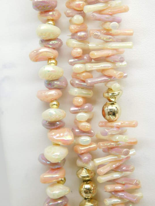Vintage Iridescent Pastel Multi Strand Beaded Necklace & Floral & Beaded Clip On Earrings 86.5g image number 7
