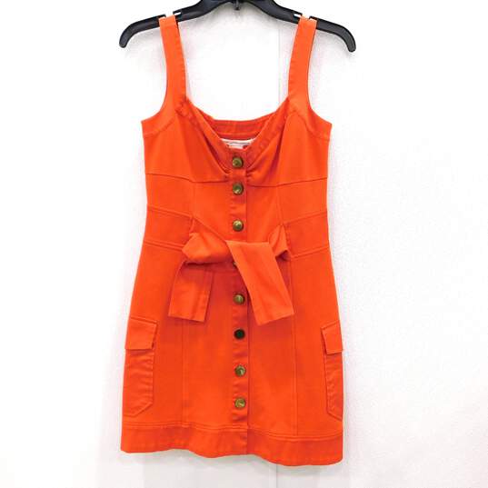 DVF DIANE von FURSTENBERG  SOSIE Orange Sleeveless Button-Down Tie Sash Women's Mini Dress Size 4 with COA image number 1