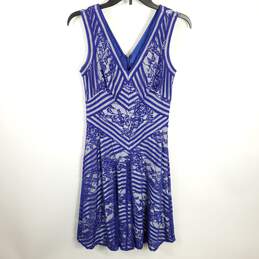 Tadashi Shoji Women Blue Lace Midi Dress Sz 2