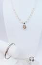 Artisan 925 Sterling Silver Moonstone & Strawberry Quartz Pendant Necklace Cuff Bracelet & Ring 56.9g image number 1