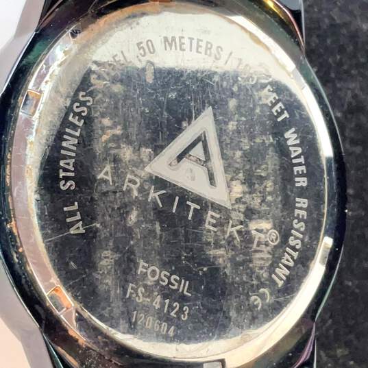 Designer Fossil FS-4123 Black Stainless Steel Round Quartz Analog Wristwatch image number 4