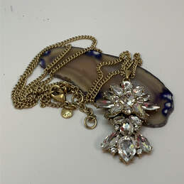 Designer J. Crew Gold-Tone Link Chain Crystal Cut Stone Pendant Necklace