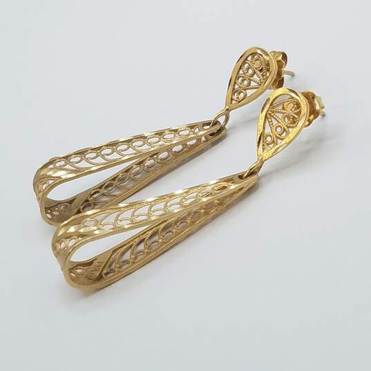 14K Gold Filigree 1.5in Drop Earrings 3.4g image number 1