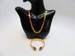 Milor Italy Bronze Stone Tip Cuff Bracelet & Disc Chain Necklace 71.7g