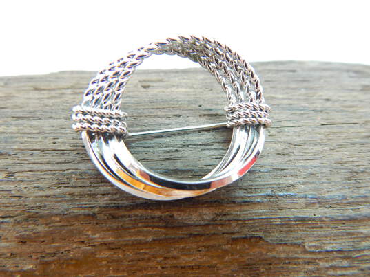 Bright Sterling Silver Minimalist Bracelet Hoops & Brooch 20.6g image number 4