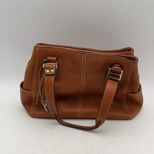 Fossil Womens Brown Leather Inner Zipper Pocket Double Handle Shoulder Bag image number 2