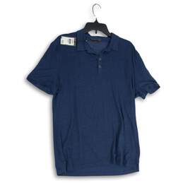 NWT John Varvatos Mens Blue Striped Spread Collar Short Sleeve Polo Shirt Size L