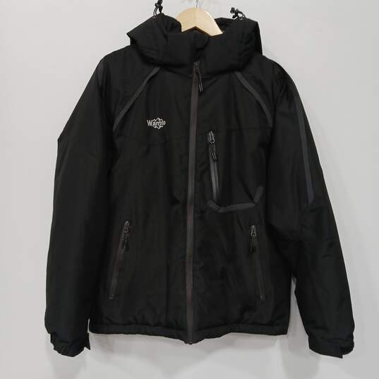 Mens Black Long Sleeve Pockets Full Zip Hooded Windbreaker Jacket Size Medium image number 1