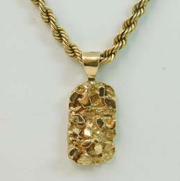 14K Yellow Gold Nugget Pendant On Chunky Rope Chain Necklace 31.8g alternative image