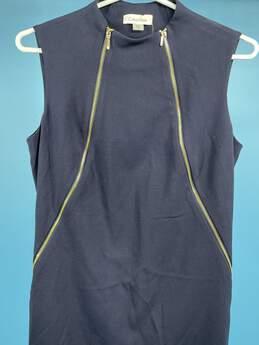 Womens Blue Double Zip Sleeveless Mock Neck Sheah Dress Sz 4 T-0552191-J alternative image