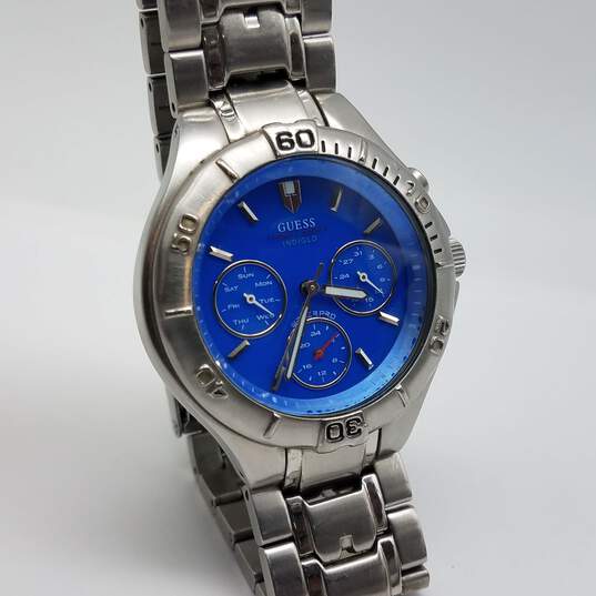 Guess Indiglo G95203G 38mm St. Steel 100m/300ft Waterpro Blue Multi Dial Watch 119g image number 1