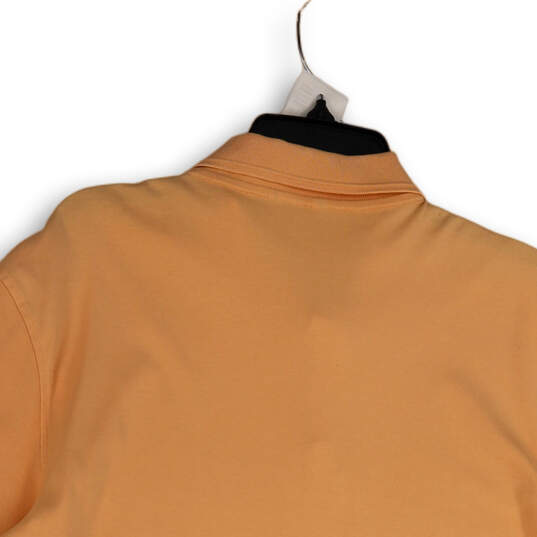 Mens Orange Short Sleeve Spread Collar Side Slit Polo Shirt Size Large image number 4