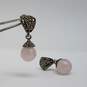 Sterling Silver Faceted Rose Quartz Marcasite Post Earring Jewelry Bundle 2pcs 12.5g image number 4