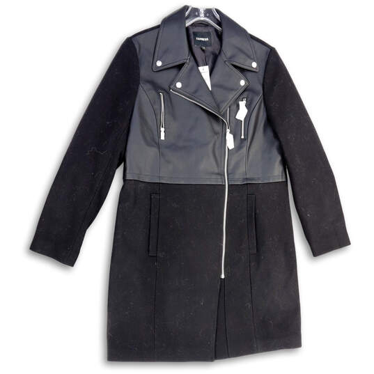 NWT Womens Black Long Sleeve Notch Lapel Full-Zip Overcoat Size Large image number 3