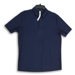 Womens Navy Blue Short Sleeve Spread Collar Golf Polo Shirt Size Large