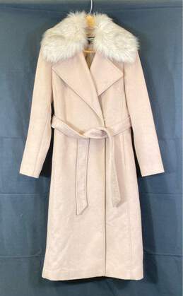 Karl Lagerfeld Womens Beige Collared Long Sleeve Belted Wrap Coat Size Small