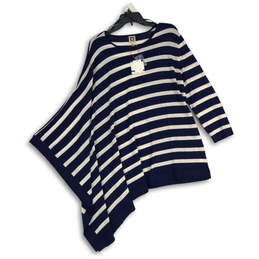 NWT Womens Blue White Striped Long Sleeve Crew Neck Pullover Sweater Sz XL