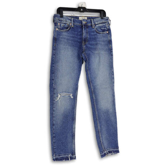 Women's Blue Denim Distressed 5-Pocket Design Straight Leg Jeans Size 27 image number 1