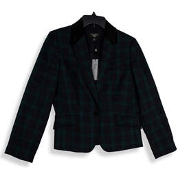 NWT Womens Green Navy Plaid Kate Fit Peak Lapel One Button Blazer Size 10P