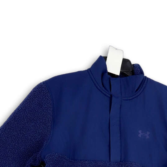 Mens Blue Fleece Mock Neck 1/4 Snap Long Sleeve Pullover Jacket Size Large image number 3