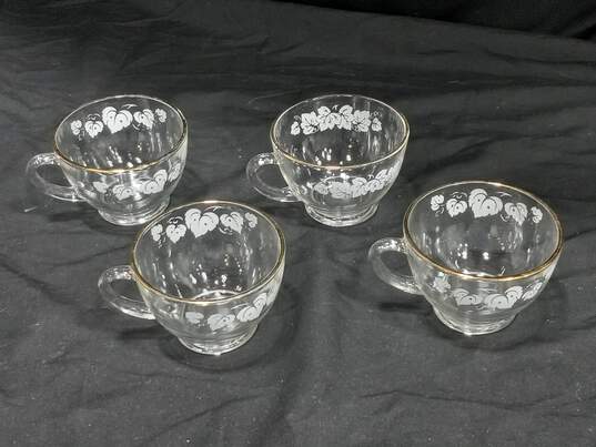 Vintage Anchor Hocking Clear White Grape Punch Bowl w/ 12 Cups image number 6