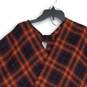Loft Womens Red Navy Plaid Fringe Sleeveless Open Front Cardigan Sweater Sz M/L image number 3