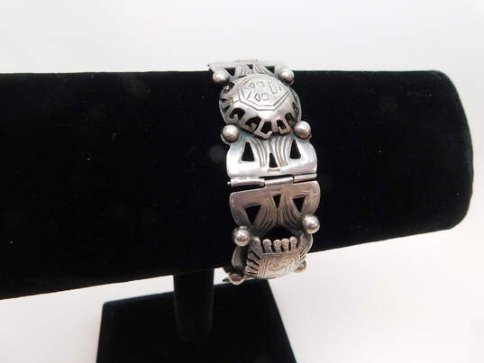 Vintage Peruvian 925 Llama & Masks & Domes Storyteller Wide Paneled Bracelet For Repair 44.7g image number 1