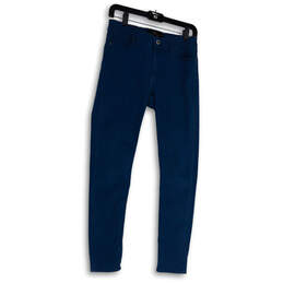 Womens Blue Dark Wash Flat Front Pockets Stretch Skinny Leg Jeans Size 8/29