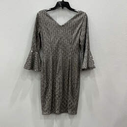 Womens Silver Bell Sleeve V-Neck Back Zip Sequin Sheath Dress Size 4