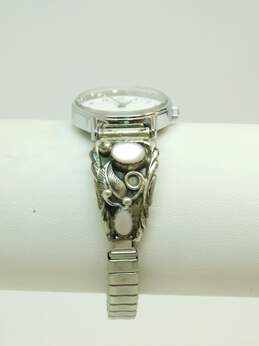 Southwestern Artisan 925 Sterling Silver & Mother of Pearl Tips On Timex Watch 19.7g alternative image