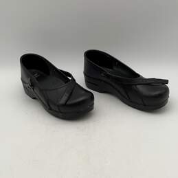 Dansko Womens Black Leather High-Heeled Round Toe Slip-On Clog Shoes Size 40