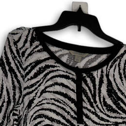 Womens Black White Animal Print  Long Sleeve Round Neck Tunic Top Size S