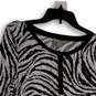 Womens Black White Animal Print  Long Sleeve Round Neck Tunic Top Size S image number 1