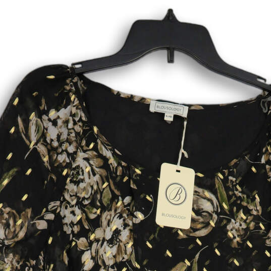 NWT Womens Multicolor Floral Scoop Neck 3/4 Sleeve Blouse Top Size L image number 3