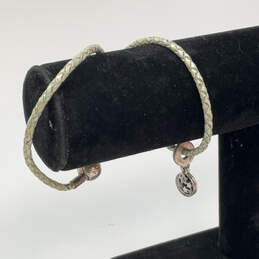 Designer Pandora S925 Sterling Silver Woven Leather Clasp Charm Bracelet