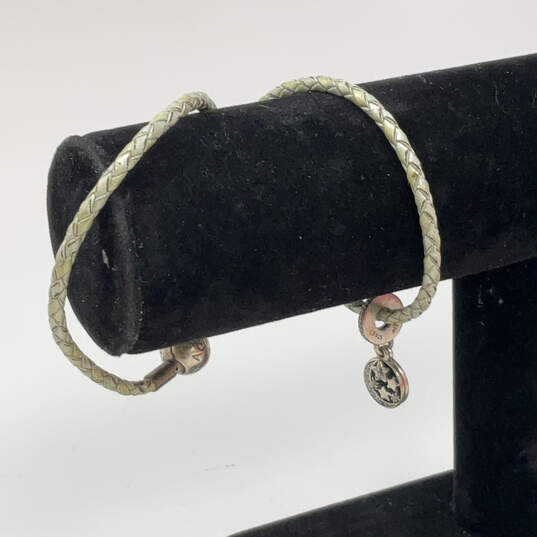 Designer Pandora S925 Sterling Silver Woven Leather Clasp Charm Bracelet image number 1