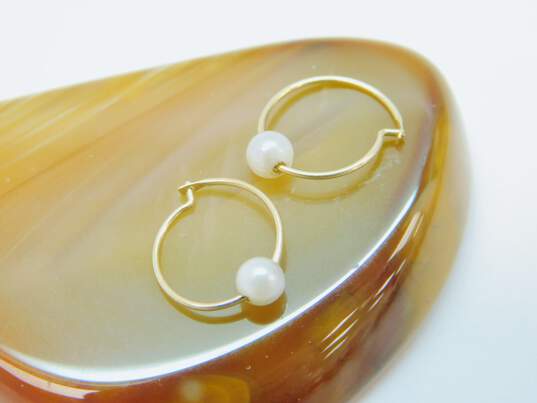 Elegant 14K Yellow Gold Pearl Drop & Hoop Earrings 1.1g image number 3