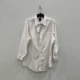 Mens White Long Sleeve Collared Front Pocket Button Up Dress Shirt Sz 17-33