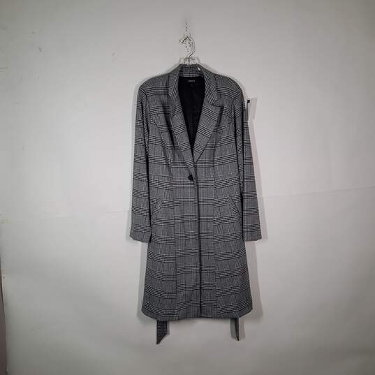 Womens Plaid Notch Lapel Belted Long Sleeve Single Breasted Trench Coat Size 1 image number 1