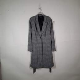 Womens Plaid Notch Lapel Belted Long Sleeve Single Breasted Trench Coat Size 1