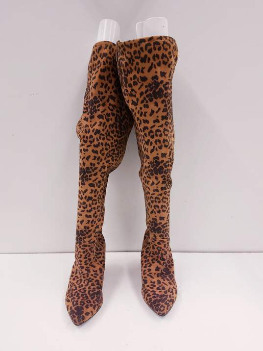 Torrid Leopard Print Pointed Toe Over Knee Boots Leopard Brown 7 image number 1