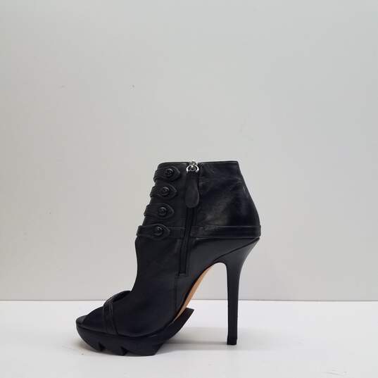 Camilla Skovgaard Button Up Peep Toe Black Leather Ankle Zip Heel Boots Size 36.5 B image number 2