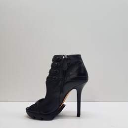 Camilla Skovgaard Button Up Peep Toe Black Leather Ankle Zip Heel Boots Size 36.5 B alternative image