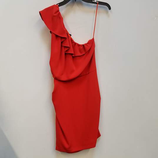 Womens Orange Ruffle One-Shoulder Sleeveless Side Zip Mini Dress Size 10 image number 1