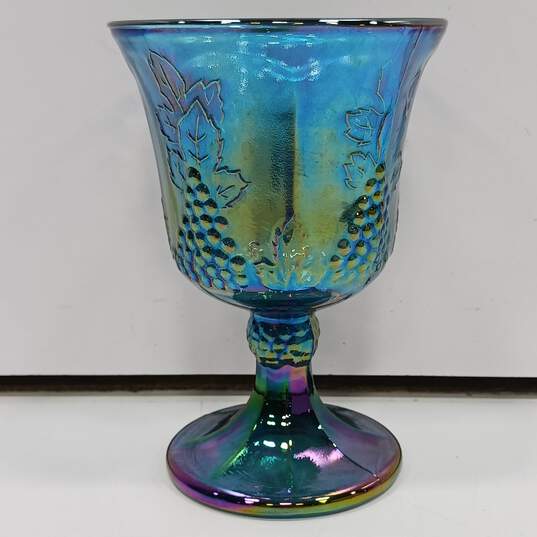 Vintage, Set of 4 Indiana Glass Blue Carnival Glass Goblets image number 4