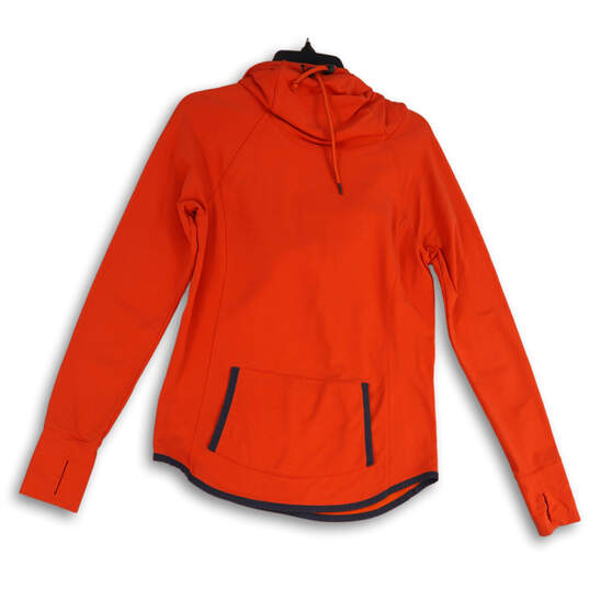 Womens Orange Thumb Hole Long Sleeve Drawstring Pullover Hoodie Size Small image number 1
