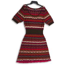 A.N.A Womens Pink Brown Knitted Chevron Short Sleeve Sweater Dress Size XL
